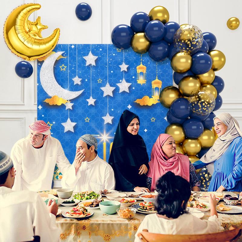 Mubarak Moon Star Foil Balloon Eid Mubarak Party Decorations Ramadan Dinner Table Decor Islamic Party Tablecloth Supplies