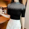 Women Sweaters Pullovers 2025 Summer Short Sleeve Half High Collar Black Knitted Sweater Women Tops Pullover JJ287