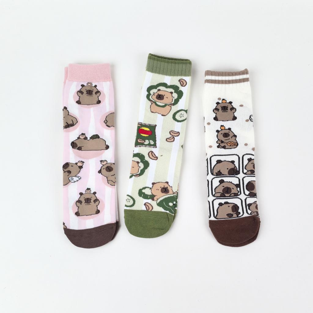 3 páry roztomilých kreslených vtipných dámskych ponožiek po členky, vzor malého zvieratka kapybary, všestranné pohodlné, vhodné na všetky ročné obdobia