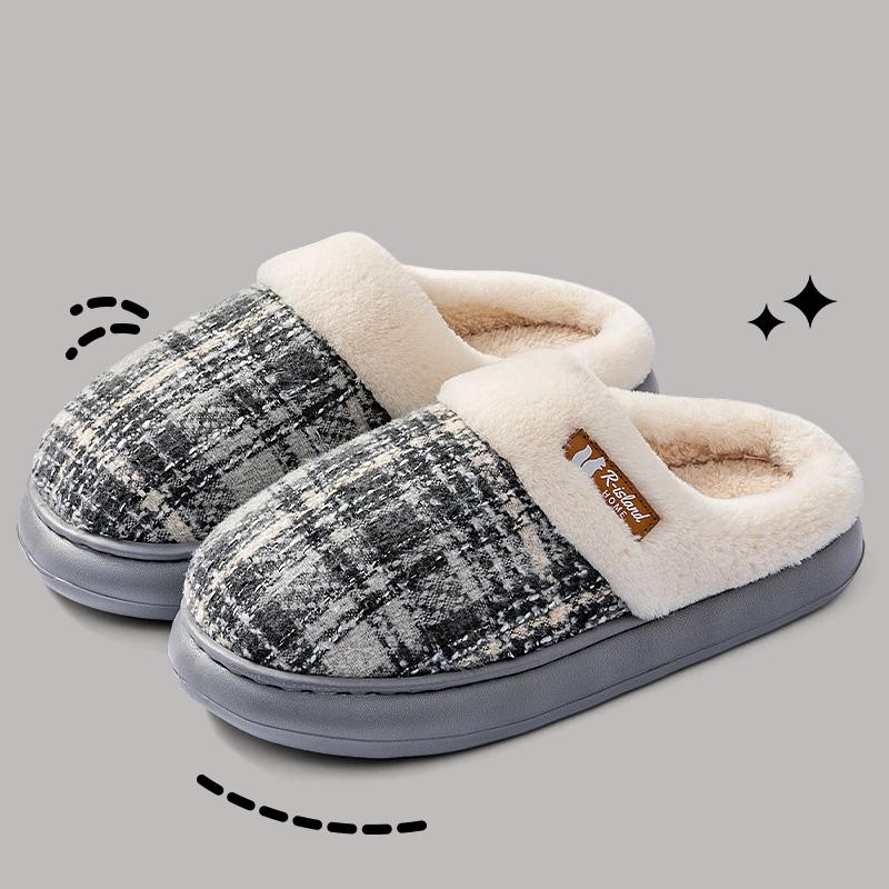 

Women s Winter Warm Fur Slippers Stripe House Non Slip Shoes Comfort Flat Heel Home Indoor Bedroom Casual Plush Men Slippers 44-45 сірий колір