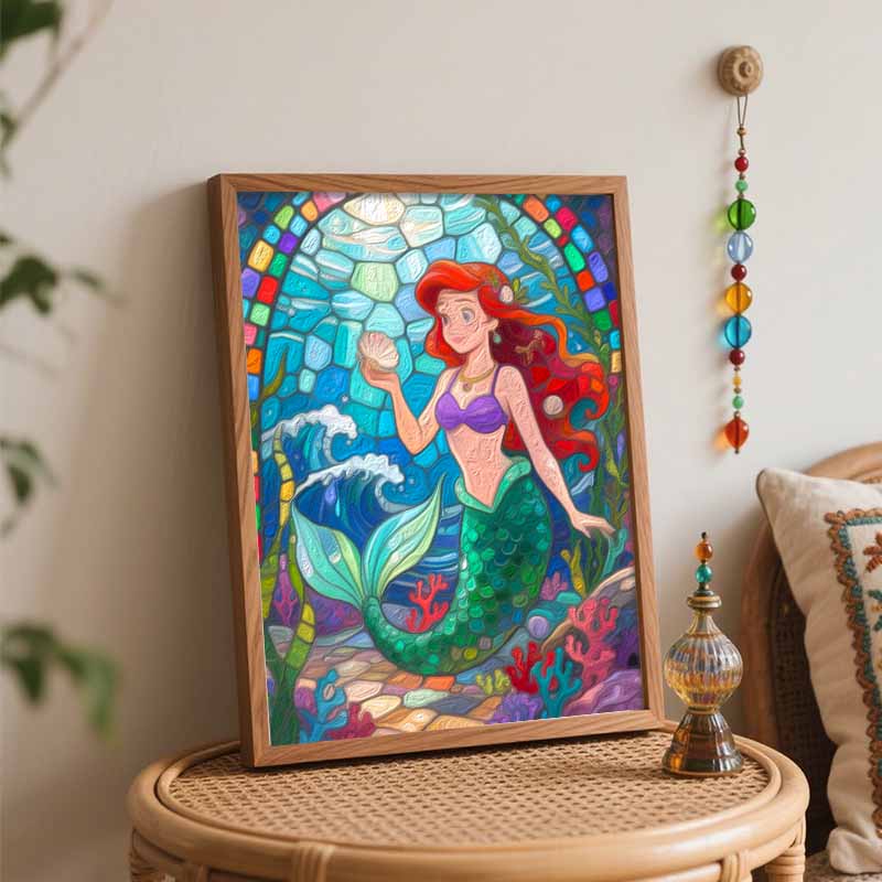 Disney mermaid oil painting hand painting coloring painting handmade diy home decoration gift