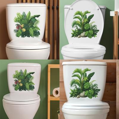 Tropical Green Plant Leaves Turtle-back Leaves Bathroom Toilet and Home Beautification Stickers