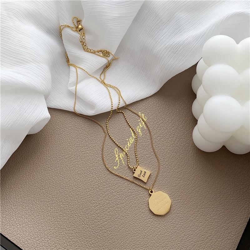 Titanium Steel Double Layer Letter Pendant Necklace for Women - Cool Style Clavicle Chain, Good Luck Charm.