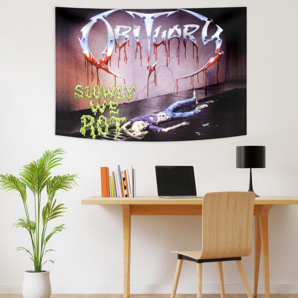 Obituarys Logo Band Death Metal Stendardo Interno Arazzo Articoli Decorazione Stanza Bandiera da Appendere a Parete Decorazione Casa Arte Sfondo Concerto