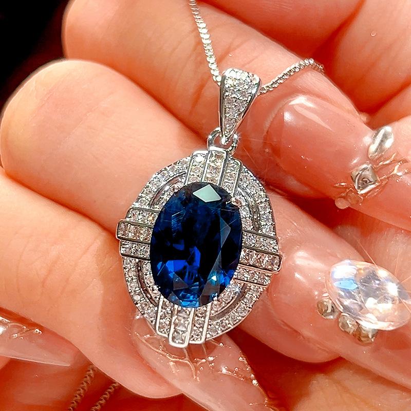 Luxury Oval Cut Red Blue Created Ruby Sapphire Ring Pendant Necklace CZ Adjustable Ring Fine Jewelry for Women Wedding Party