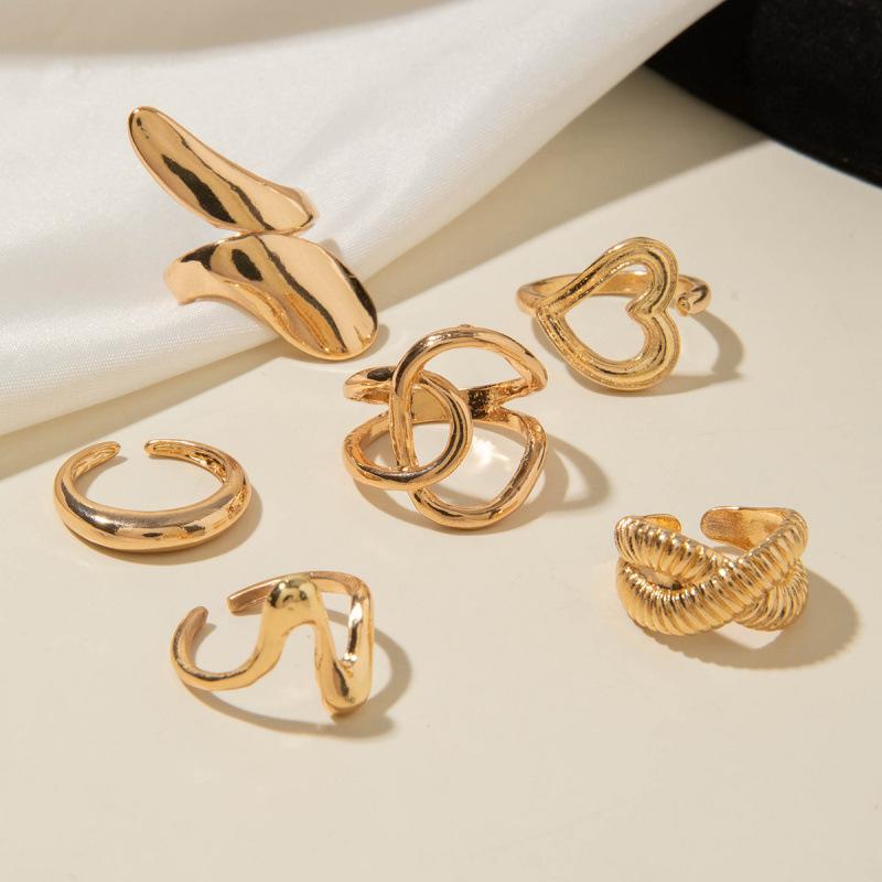Accessories, Irregular Peach Heart Alloy Vintage Ring, Personalized Metal Cross Ring Set