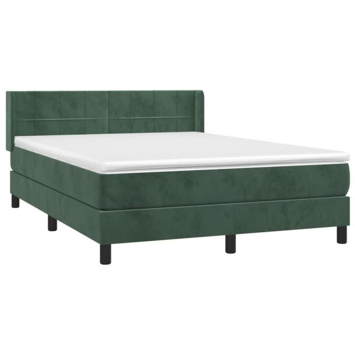 3130964 vidaXL Lit à sommier tapissier et matelas Vert foncé 140x200cm Velours
