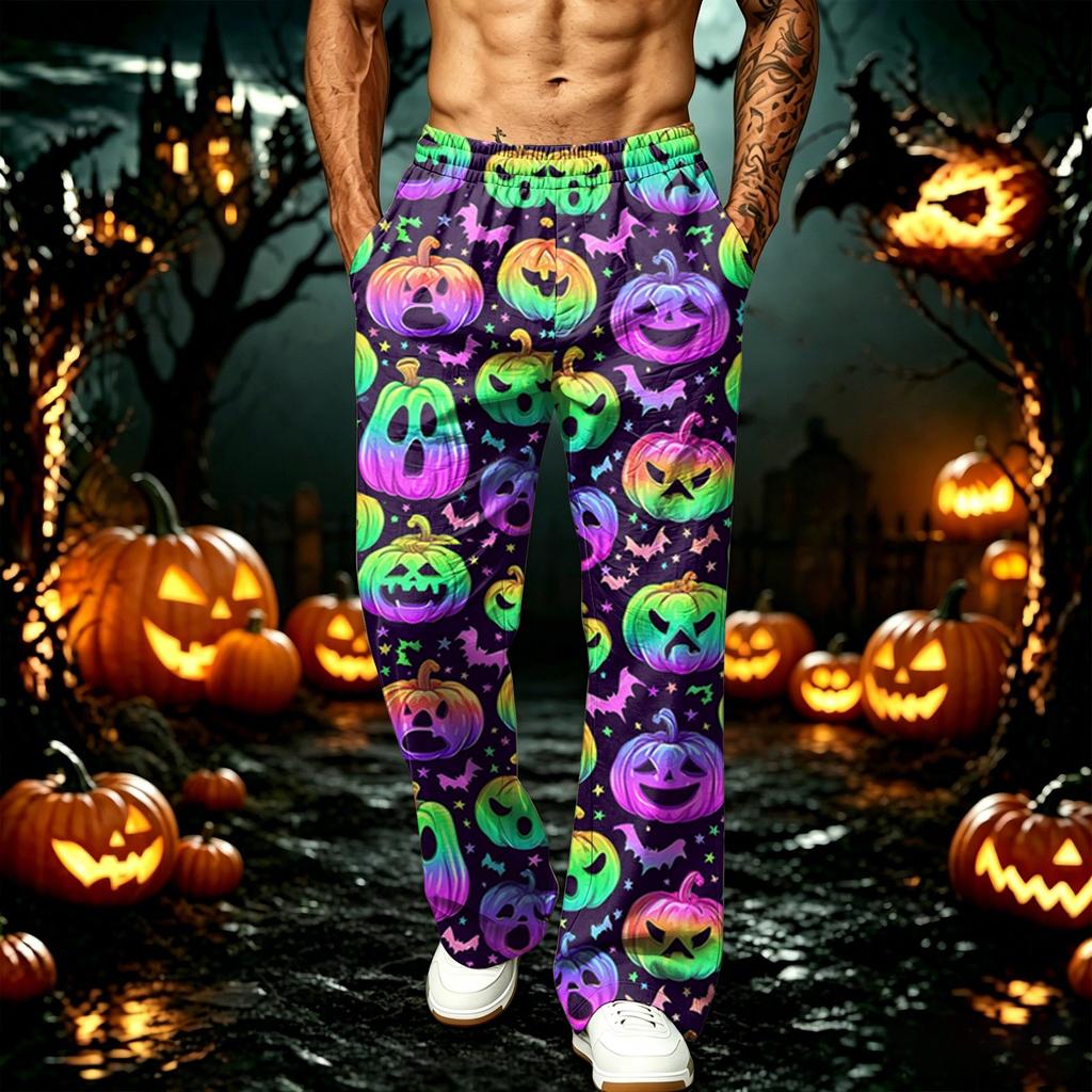 Men's Loose Fit Wide Leg Joggers with Pockets - Printed Casual Sweatpants for Sports and Daily Wear