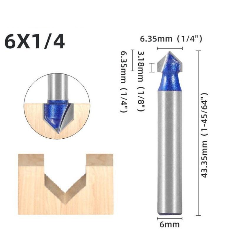 1/4inch 6mm Shank 90 Degree V Groove Template V-Groove V Grooving Router Bitit Carbide Milling Cutter Wood Drilling