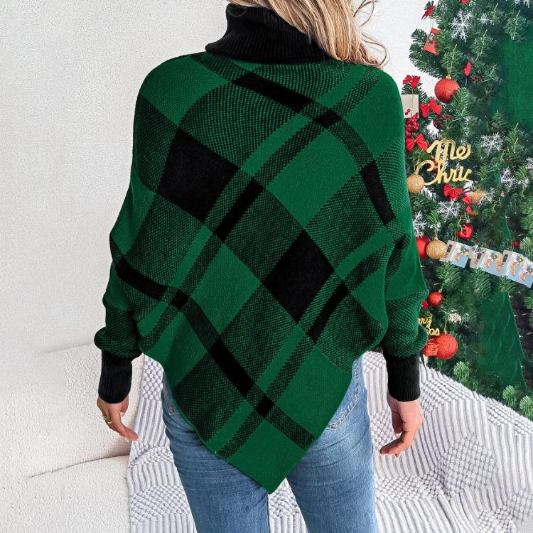 Vintage Christmas Chequer Knitwear Cardigan Sweater Stand Collar Loose Long Sleeve Top Autumn Winter