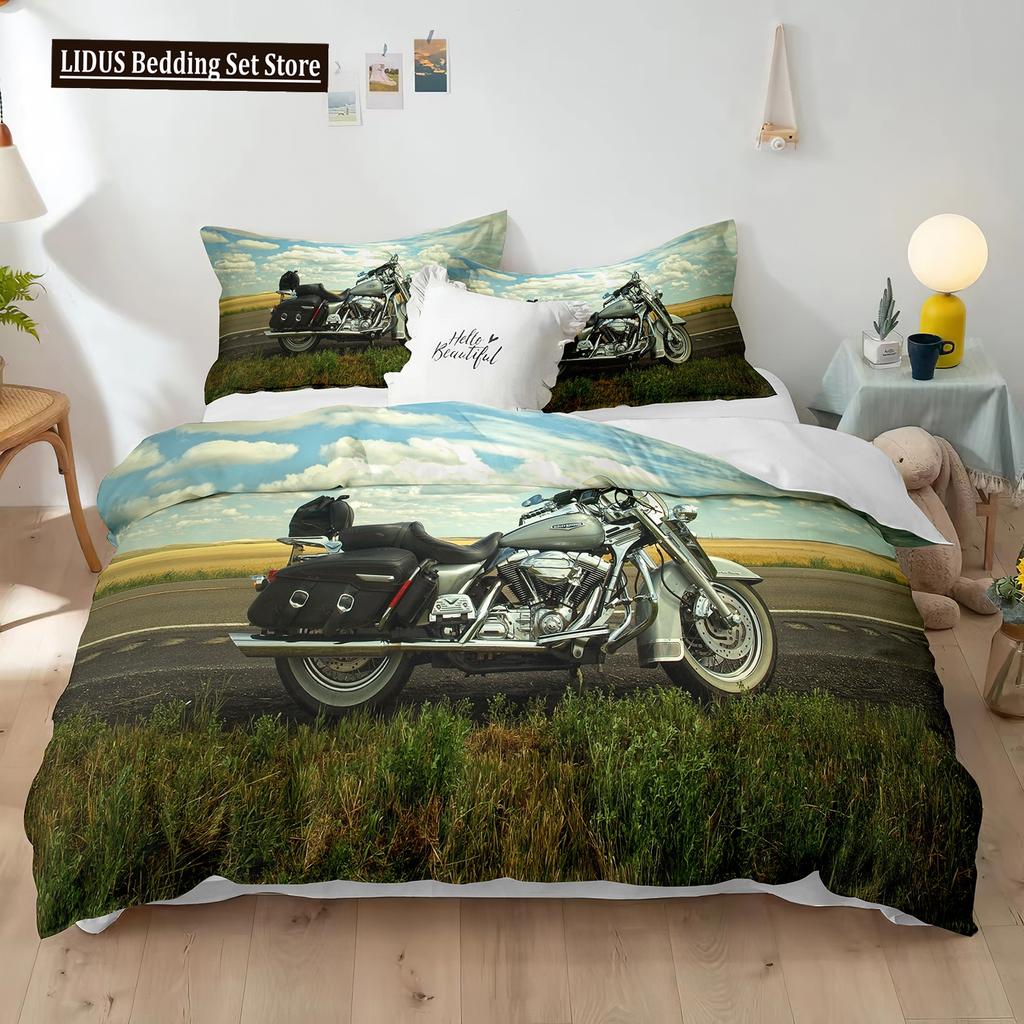Dirt Bike Duvet Cover Set 3D Racing Motocross Bedding Set For Teen Motorcycle Rider Extreme Sports Polyester Comforter Cover