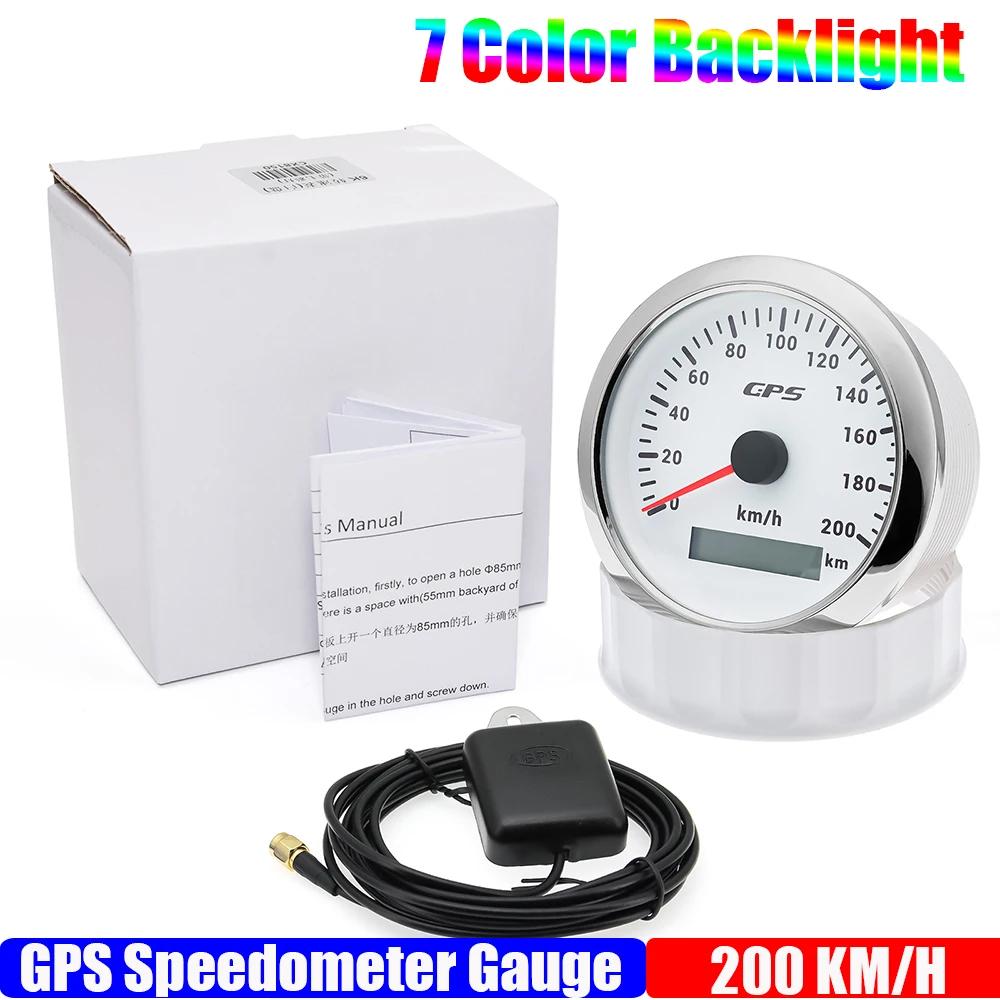 ZMFJH Auto Car 85MM GPS Speedometer Gauge with Antenna 7 Color LED Odometer Mileage 30-200KMH Speed Meter Marine Boat Waterproof