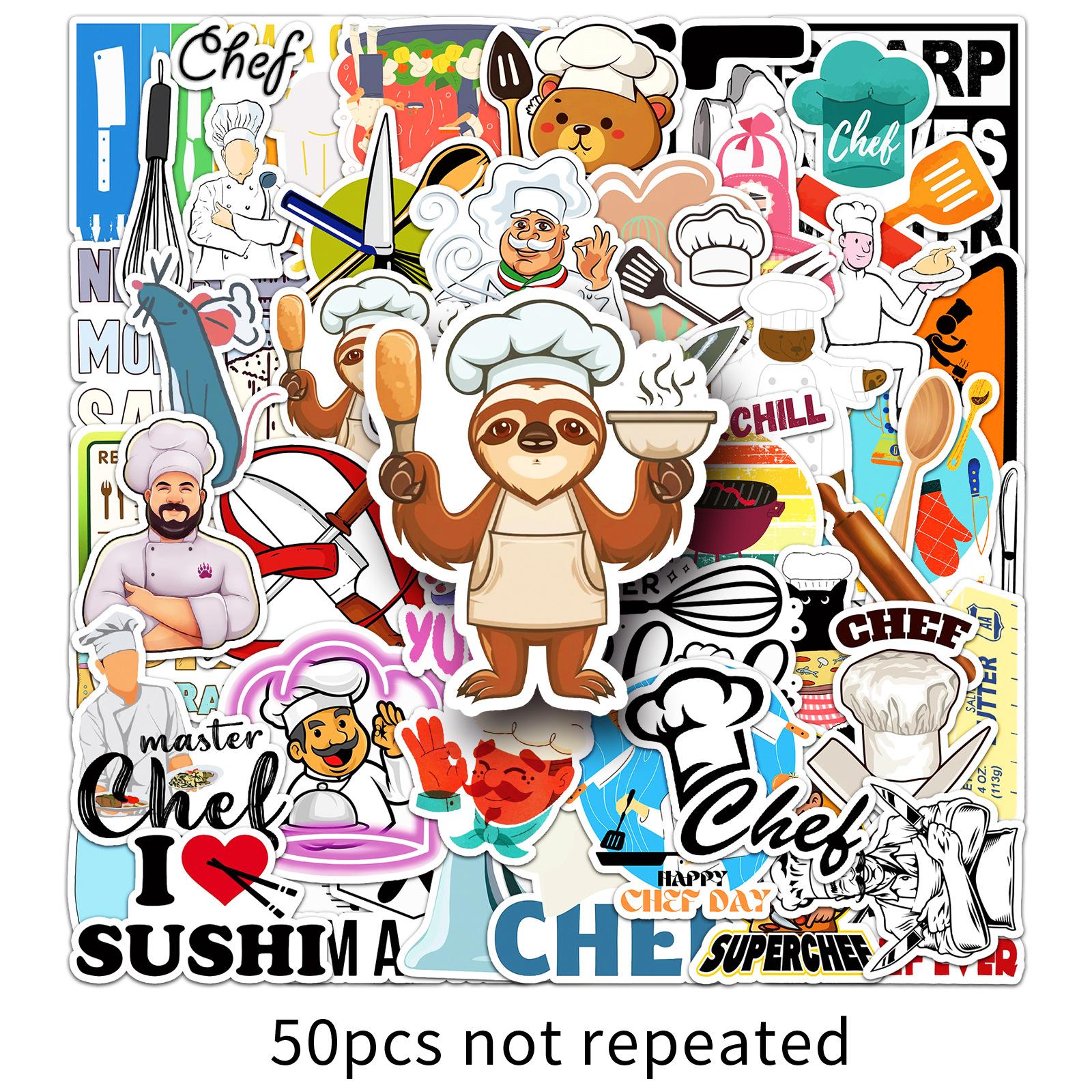 

50 Наклейки Граффити Профессия Шеф-повар Персонализированные Креативные Английские Декоративные Наклейки для Водного Стакана Чемодана Скейтборда