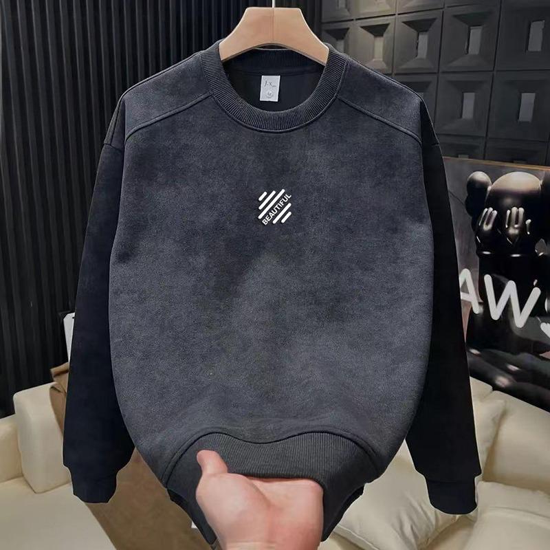 Men s Tie-Dye Velvet Hoodie: Autumn/Winter Trendy, Versatile, Round Neck, Long Sleeve Top 4XL