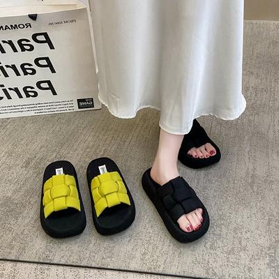 Woven Thick-bottomed Cool Slippers for Women's Outer Wear 2025 New Summer Height-increasing Fashion Slippers One-word High-end Sandals