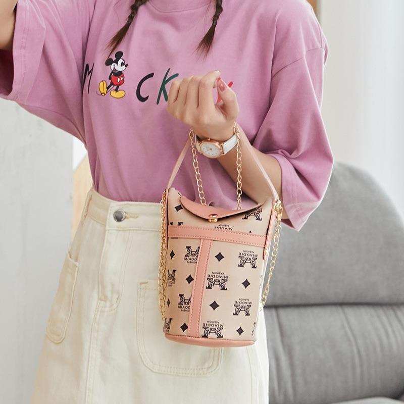 Vintage printed shoulder crossbody bucket bag versatile fashion chain makeup women's bag