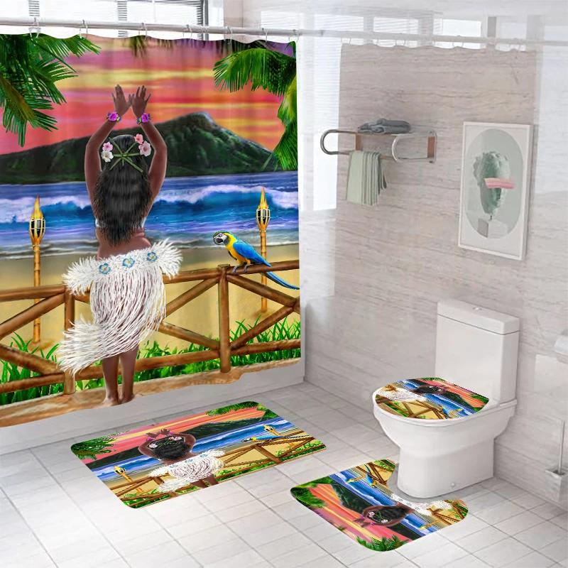 Forest Bathroom Shower Curtain Set Waterproof Bath Curtain Sets Toilet Cover Non-Slip Mat Rug Carpet Set Home Decor Accessories