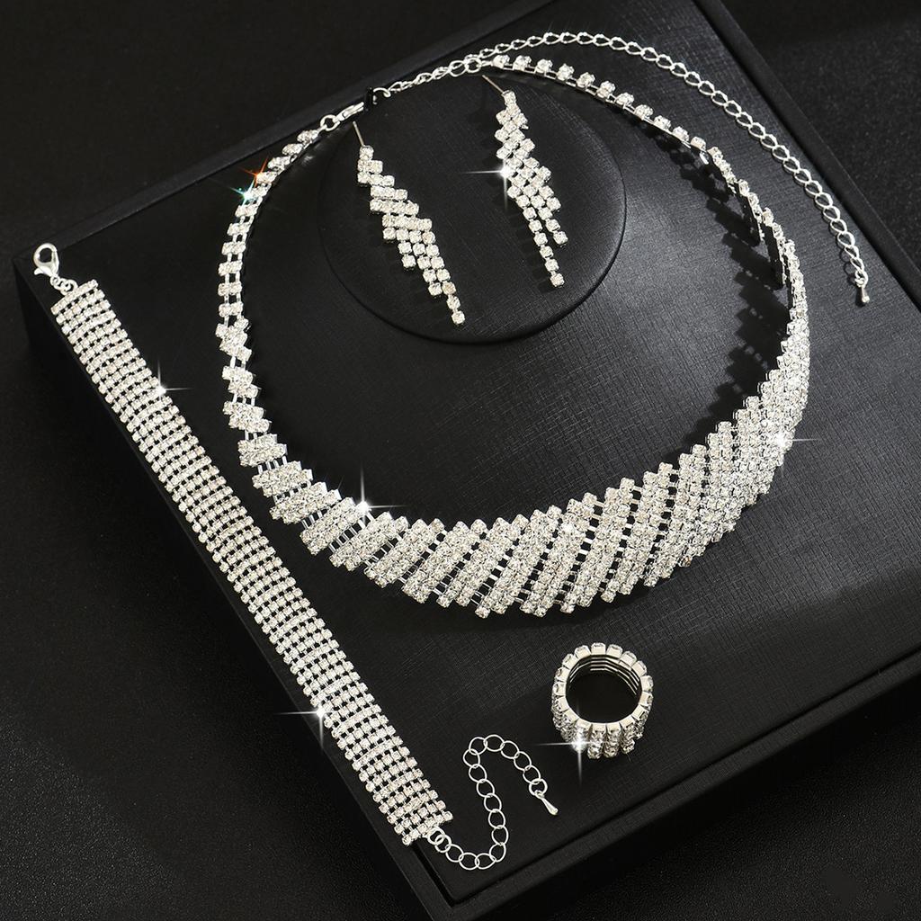 Ladies Accessories Dinner Banquet Accessories Five-Piece Jewelry Wedding Women'S Necklace Earrings Bracelet Ring