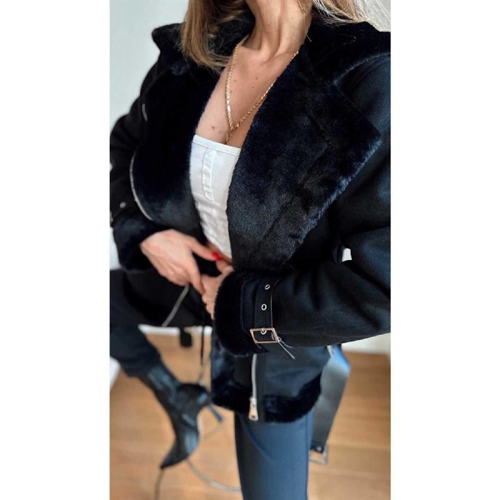 New Season Women's Premium Zr Leather Suede Coat With Belt Detail