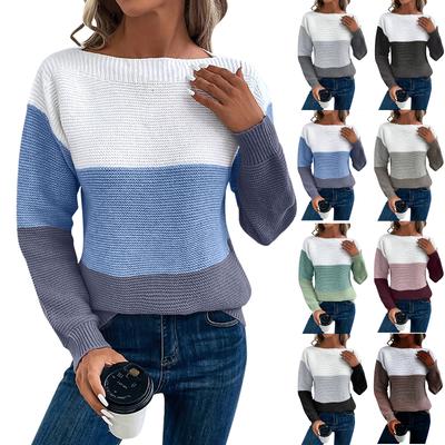 Μοντέρνο Γυναικείο Πλεκτό Πουλόβερ Τοπ με Μακριά Μανίκια και Χρωματικές Αντιθέσεις