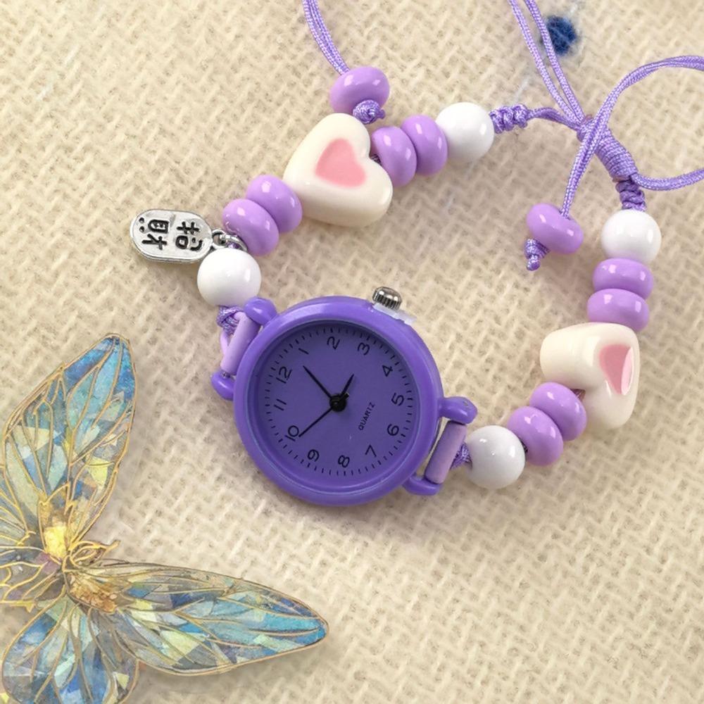 Modisches Dopamin Armbanduhr Verstellbare Perlen Stern Herz Kette Uhr Anhänger Quarz Uhr Damen Mädchen