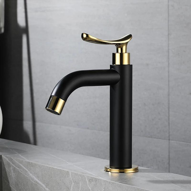 Black and Gold Basin Sink Faucet, Bath Faucets, Single Cold Water, Vanity Tap, Deck Mounted Washbasin Taps, Kitchen Faucets