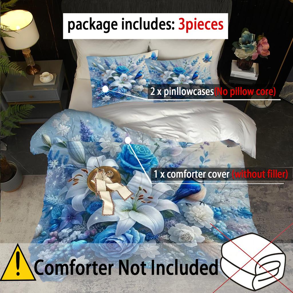 Bluebird Lily Flower Pattern 3D Printed Down Duvet Cover Set Soft And Comfortable Bedding Set Flower Style Quilt Cover Pillowcas