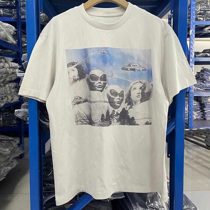 Light Color Saint Cross Medal Print Oversized T Shirt High Street Casual Men Women Fashion TU PAC Summer Cotton Tops