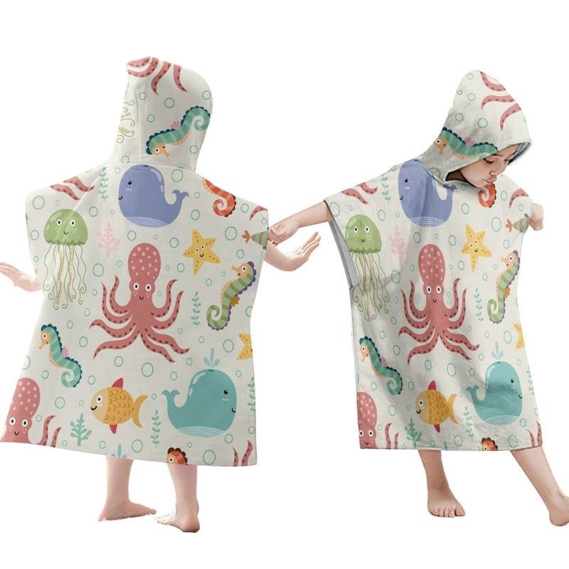 Foldable Children Beach Towel Hooded Wrap Cloth Comfortable Kids Cape Beach Bath Robe Comfortable Cloak Bath Towel