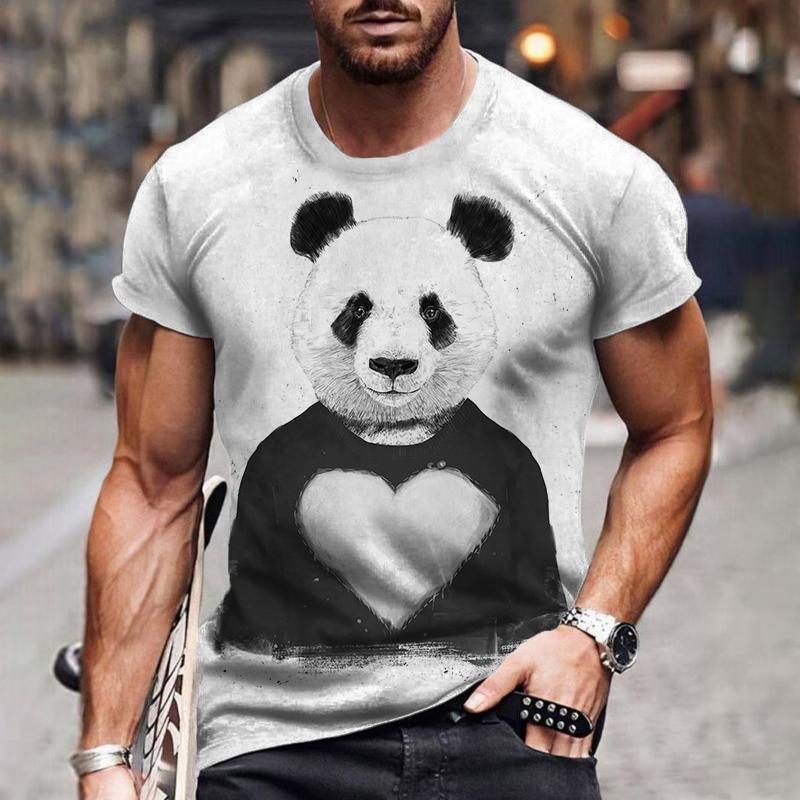 Cute Panda Pattern T-Shirt For Men Funny Animal 3D Printed Tees Summer Casual Short Sleeve Round Neck Tops Unisex Loose T Shirts