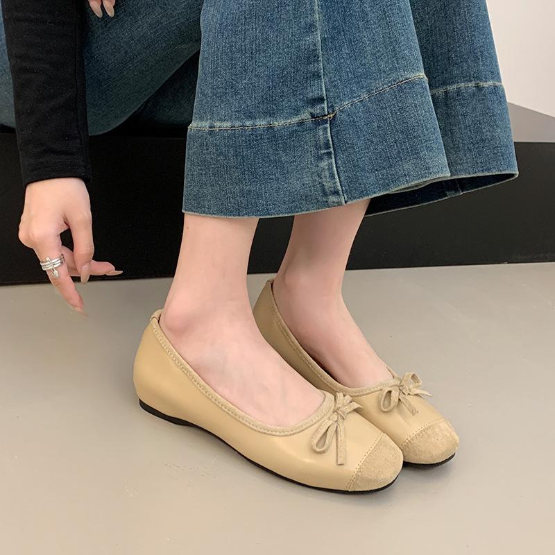 2025 Spring and Summer New Retro Bow Light Mouth Soft Face Women's Shoes Comfortable Soft Sole Ballet Shoes