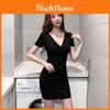 Dressy Knit Fabric Vneck Short Sleeve Bodycon Summer Dress For Women