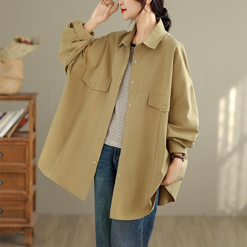 Autumn Women's Long Sleeved Shirt Jacket Versatile Mid Length Shirt Top