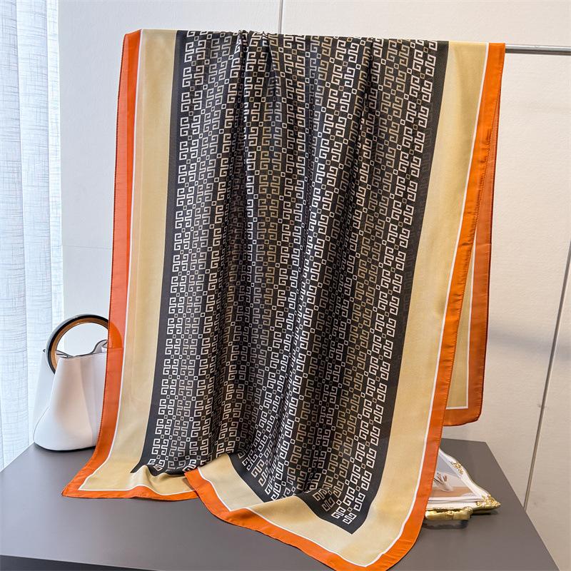 Spring And Summer Simulation Silky Brocade Fashion Silk Scarf Long Scarf Silky Printed Shawl Versatile Headscarf Scarf