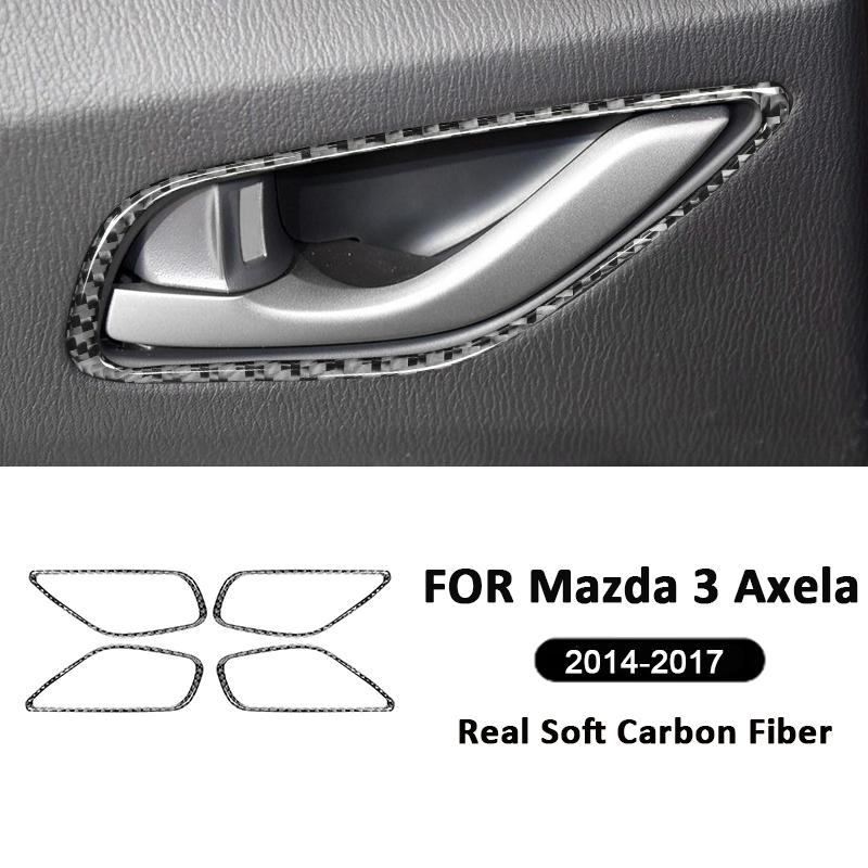 Carbon Fiber Car Inner Door Pull Handle Panel Ring Bowl Frame Decoration Sticker For Mazda 3 Axela 2014-2017 Auto Accessories