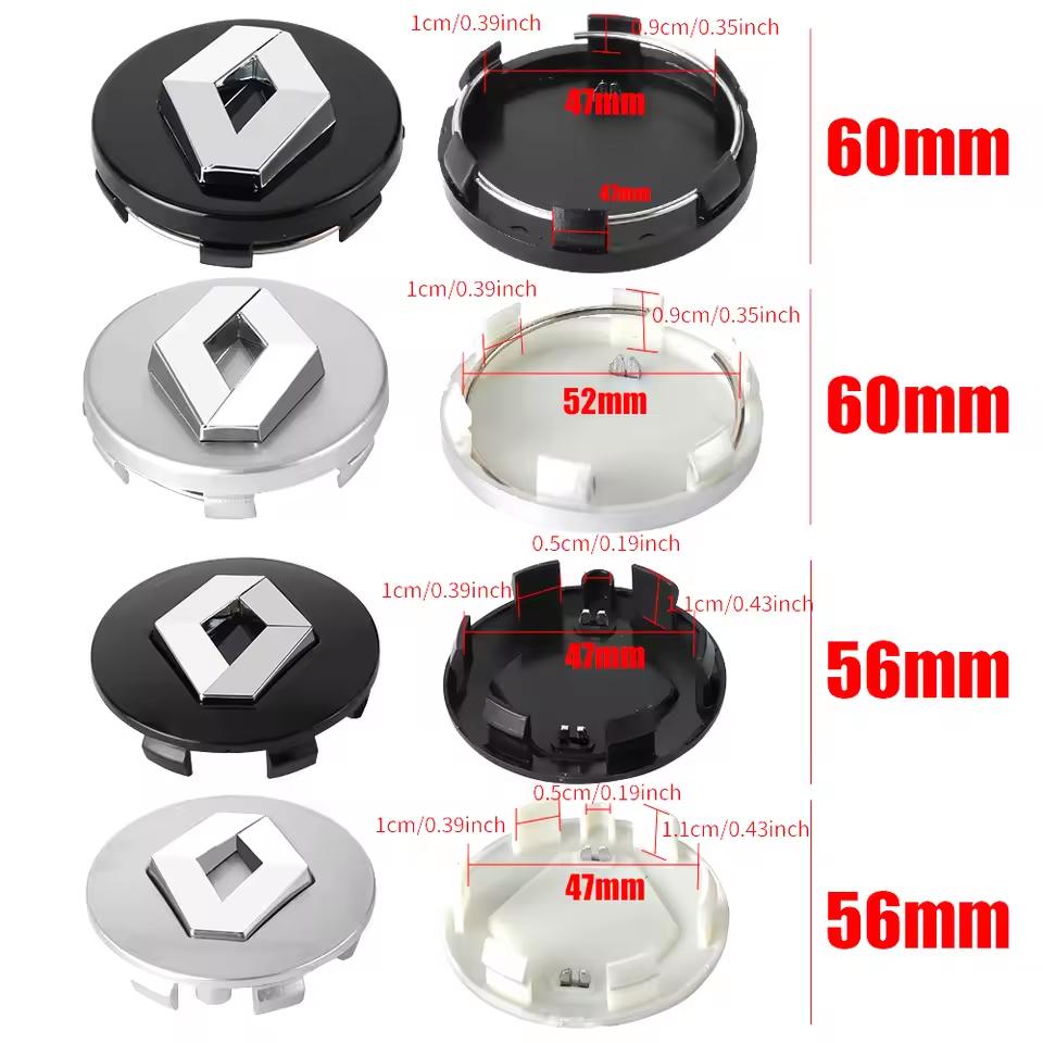 4 Stück Auto Radnabenkappe 56mm/60mm Nabenabzeichen Felgenabdeckung Logo für Renault Megane 2 3 Clio 4 Trafic Captur Kangoo Zoe - Set von 4