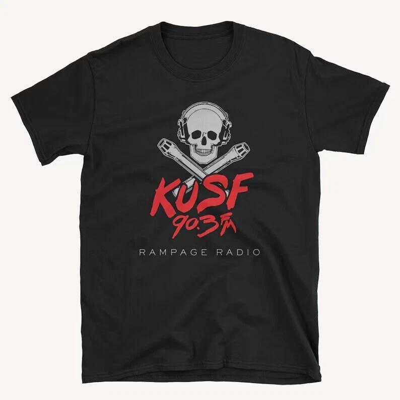 KUSF 90.3 FM RADIO ROCK STATION ЛОГОТИП Унисекс Черная Футболка S