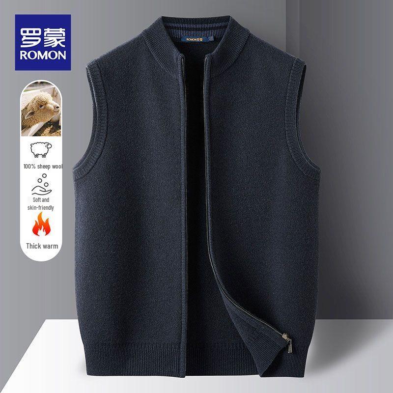 Romon Men s 100% Merino Wool Full-Zip Stand Collar Sweater Vest XL
