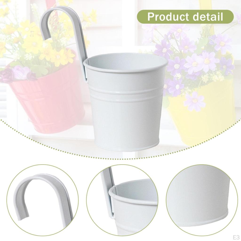 Hanging Flower Pot Holder with Hook Garlic Storage Railing Planter Iron Bucket for
