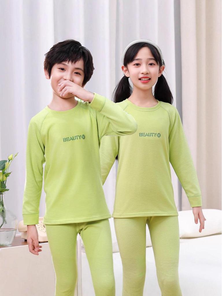 Kids' Raglan Color Block Long Sleeve Pajama Set - Autumn/Winter Warm Underwear for Boys & Girls