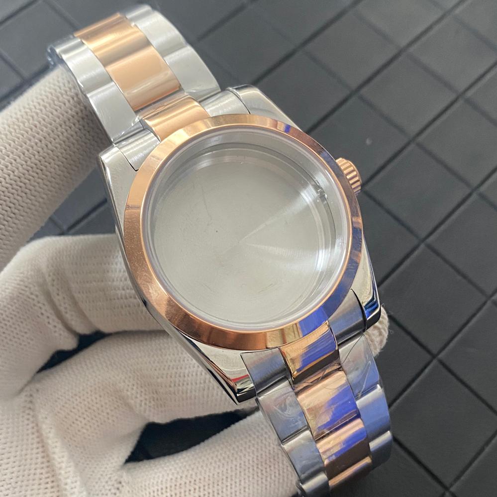 39mm Mid Rose Gold Stainless Steel Watch Case Sapphire Glass Stainless Steel Strap Watches Case for NH35 NH36 4R36 7S Movement