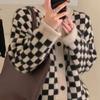 Autumn Cardigan Sweater 2022 New Women Loose Slouchy Chessboard Sweater O Neck Wear Knitted Cardigan Vintage Sweater Top Coat