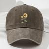 Sunflower Printed Baseball Cap Washed Cotton Sun Hat Vintage Dad Hat  For Women Man