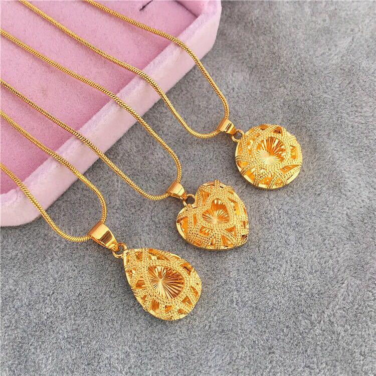 Vietnamese Gold Plated Peach Heart Necklace with Teardrop Pendant