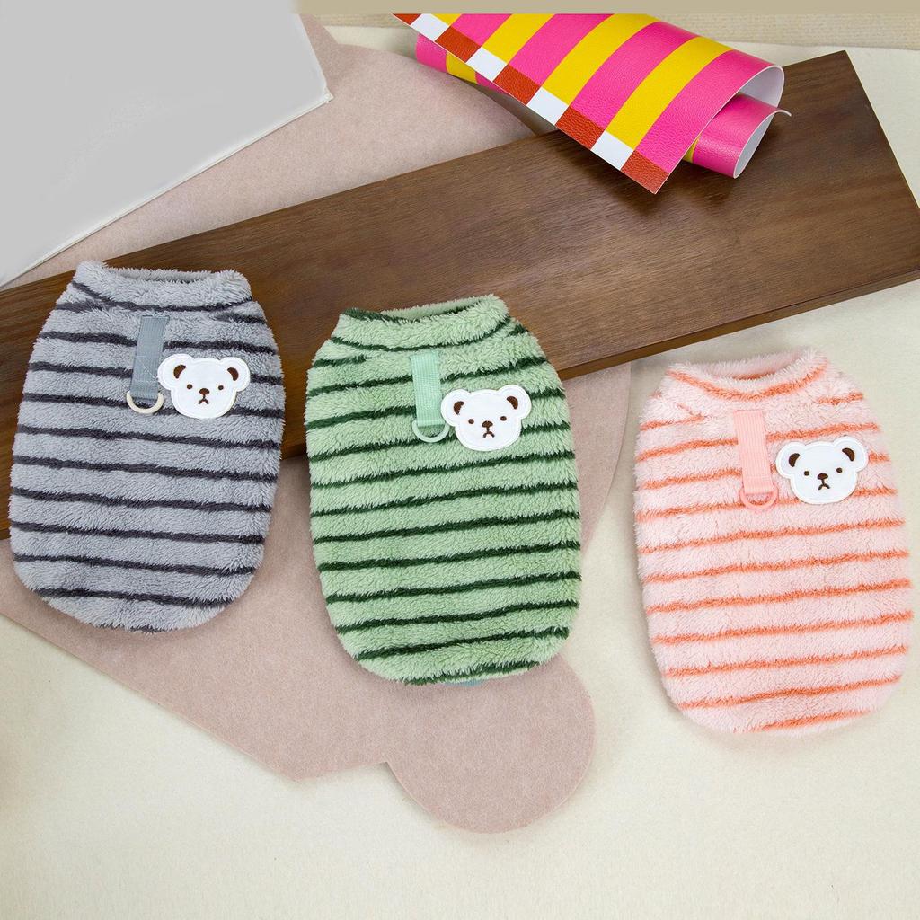 Herbst/Winter Dicke Gestreifte Samt Haustierkleidung im Koreanischen Stil für Kleine Hunde (Teddy, Zwergspitz)