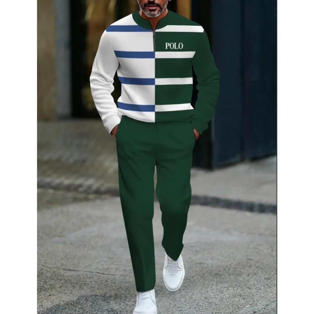 Herren Mode Stil Gedruckt Zweiteiliges Set 3D Digital Halber Reißverschluss Lässig Trendig Sportbekleidung Herbst und Winter Set