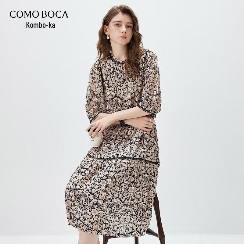 

KomengBoka 2026 Spring/Summer Silk Printed Dress with Lace Collar XL