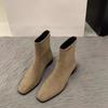 Fall Winter Women's French Style Short Boots Trendy Slim Fit Chunky Heel Versatile Adult Square Toe Rubber Bottom Ankle Boots
