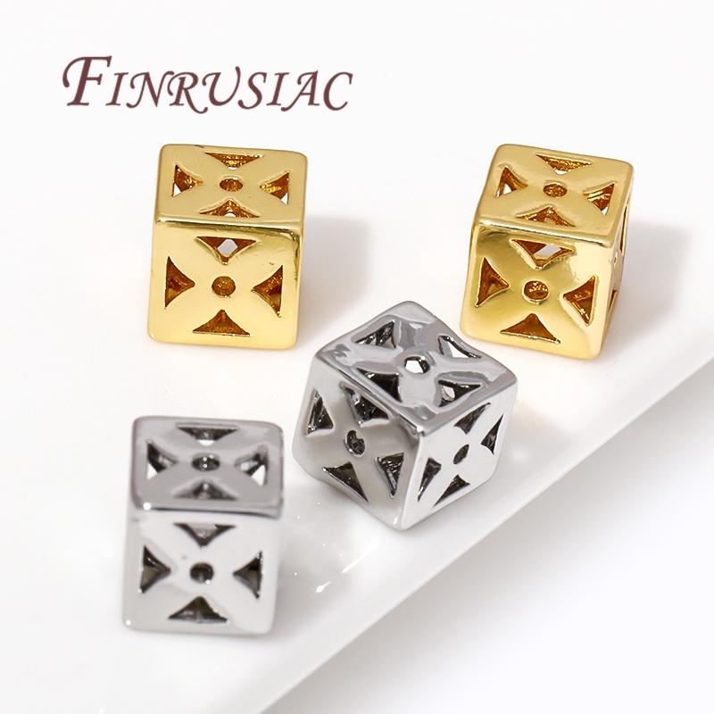 18K Gold Plated Square Hollow Metal Bead,Separators For Beads,Bracelets Beads For DIY Beading Jewelry Making Supplies Findings