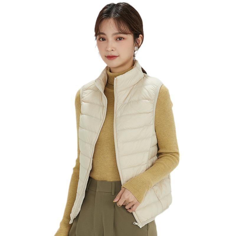 Down Vest Women's Autumn and Winter New Light and Thin Stand-up Collar Fashion Large Size Slim-fitting White Duck Down Vest